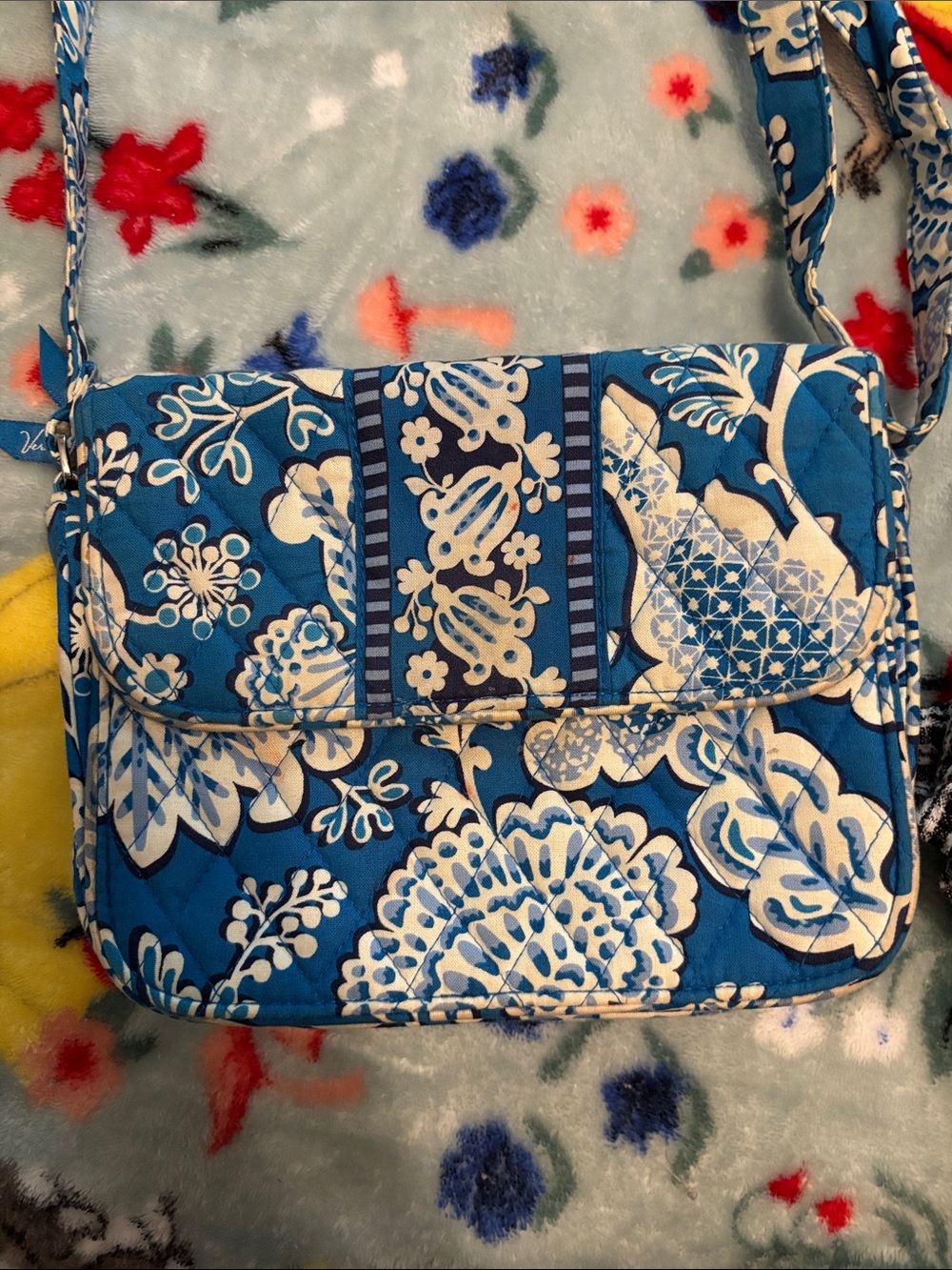 Vera Bradley Blue and Cream Quilted Floral Crossbody